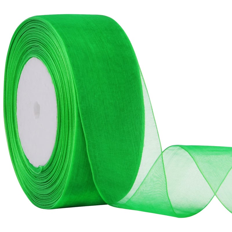 Hapeper 1-1/2 Inch Sheer Organza Ribbon  50 Yards/Roll (Green) - Image 1